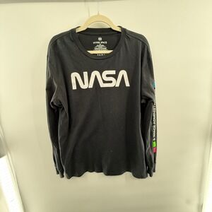 NASA Hyper Space Black Long‎ Sleeve Graphic Tee Pop Art Astronaut Back XL